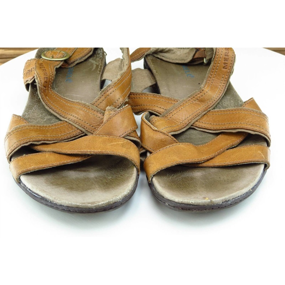 Merrell Sz 8 M Brown Strappy Leather Women Sandals Bassoon - Picture 2 of 7